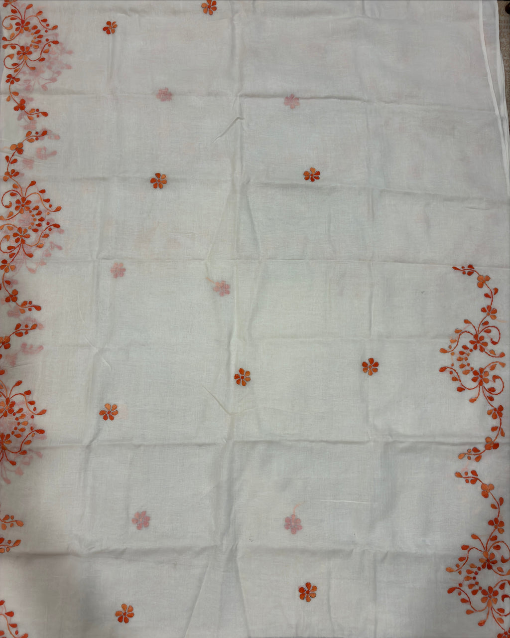Off White Organdi Stitch Pure Cotton Saree