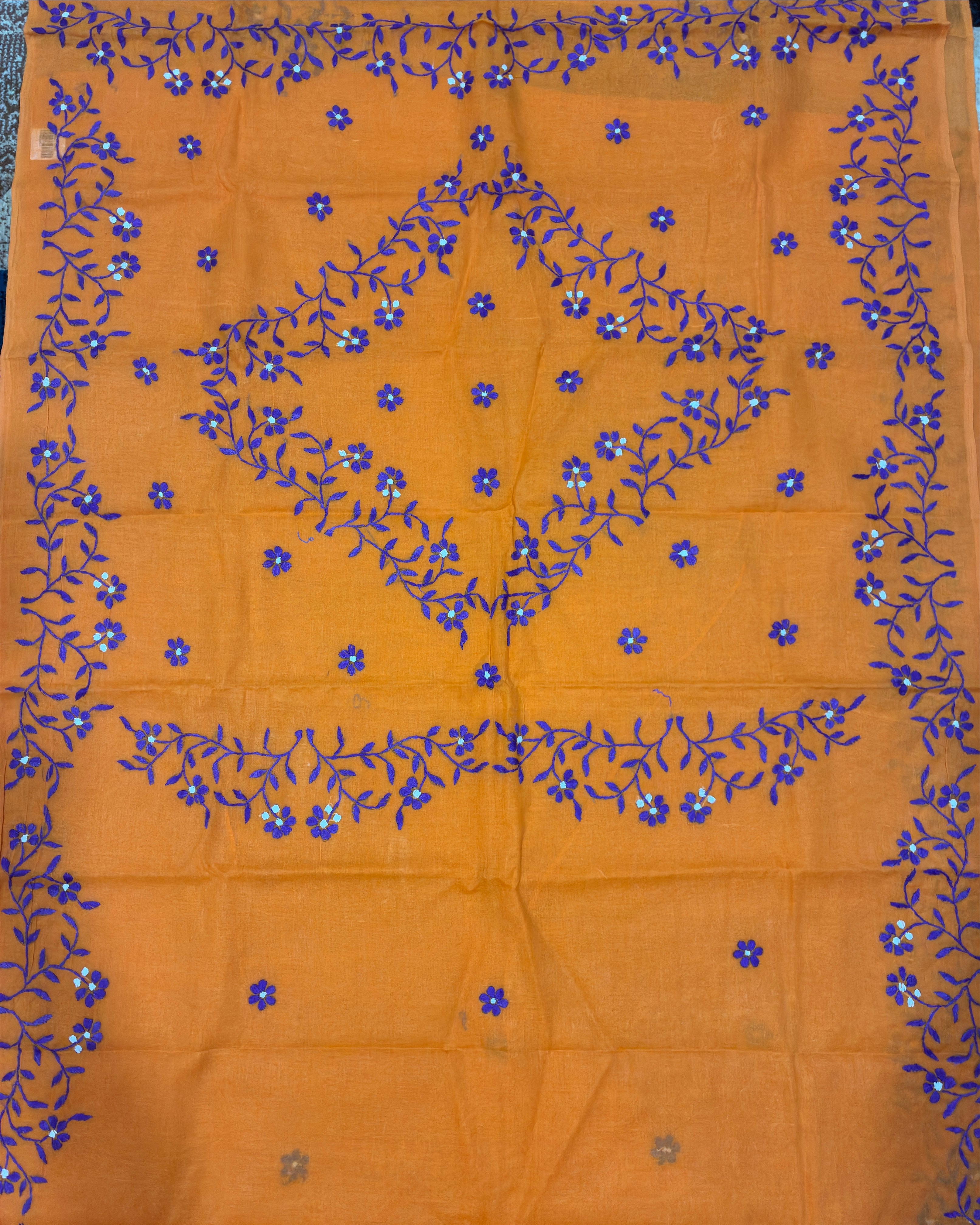 Orange Organdi Stitch Cotton Saree