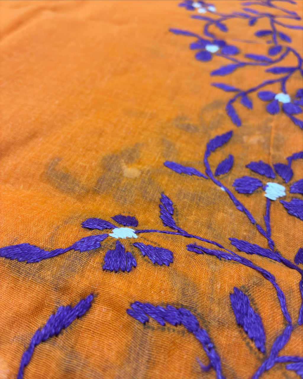 Orange Organdi Stitch Cotton Saree