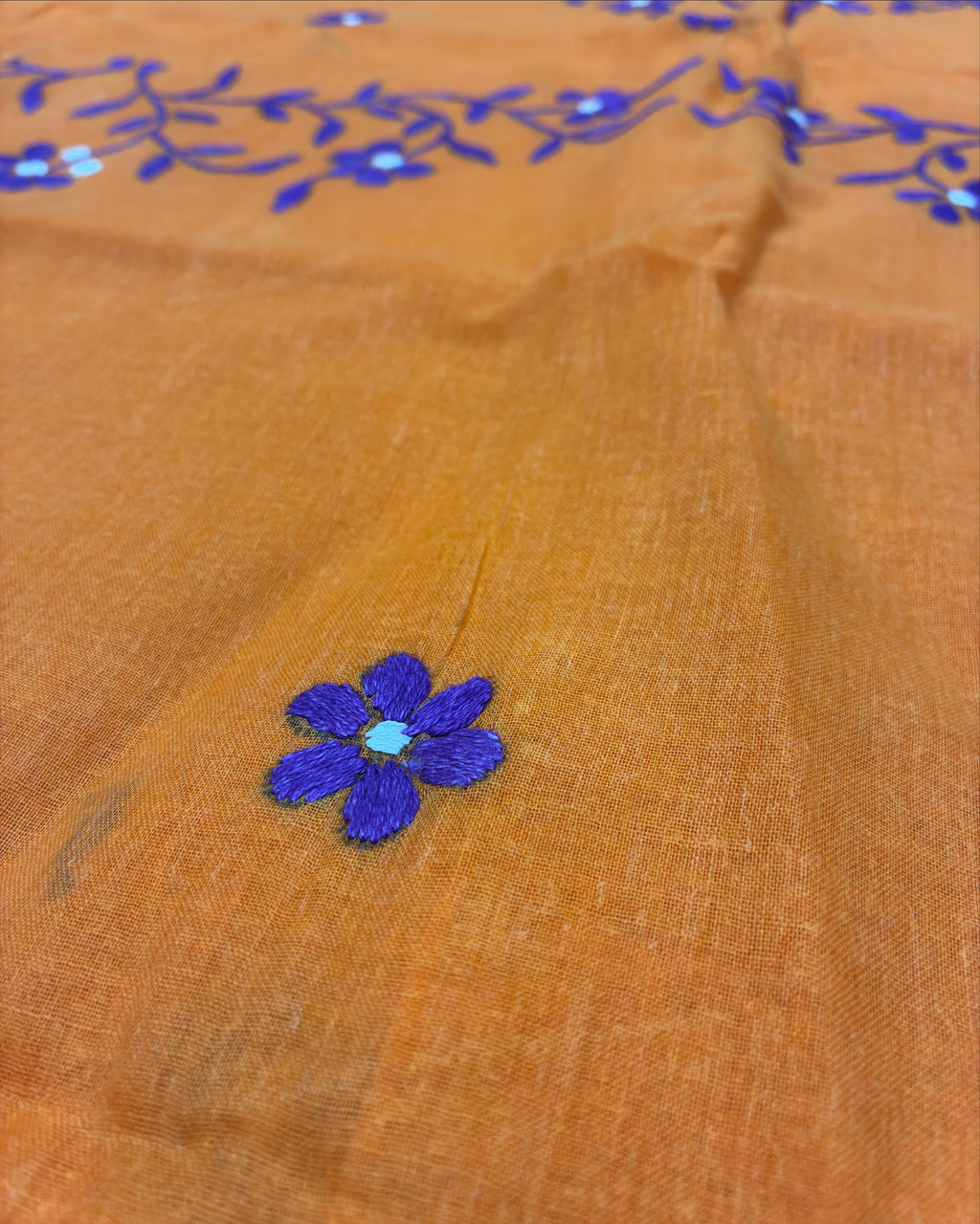 Orange Organdi Stitch Cotton Saree