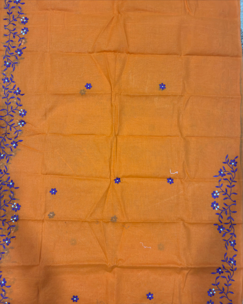 Orange Organdi Stitch Cotton Saree