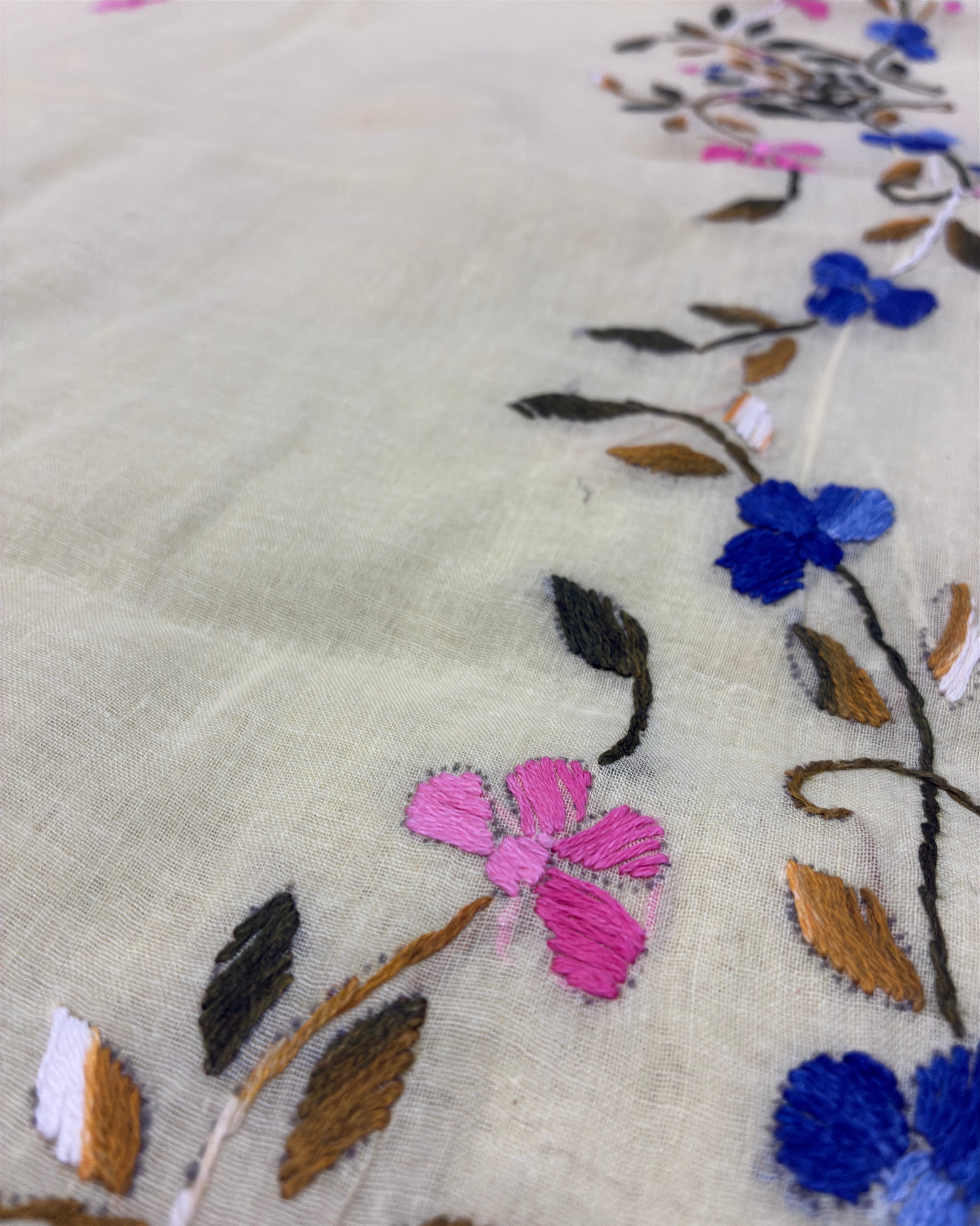 Light Yellow Organdi Stitch Cotton Saree