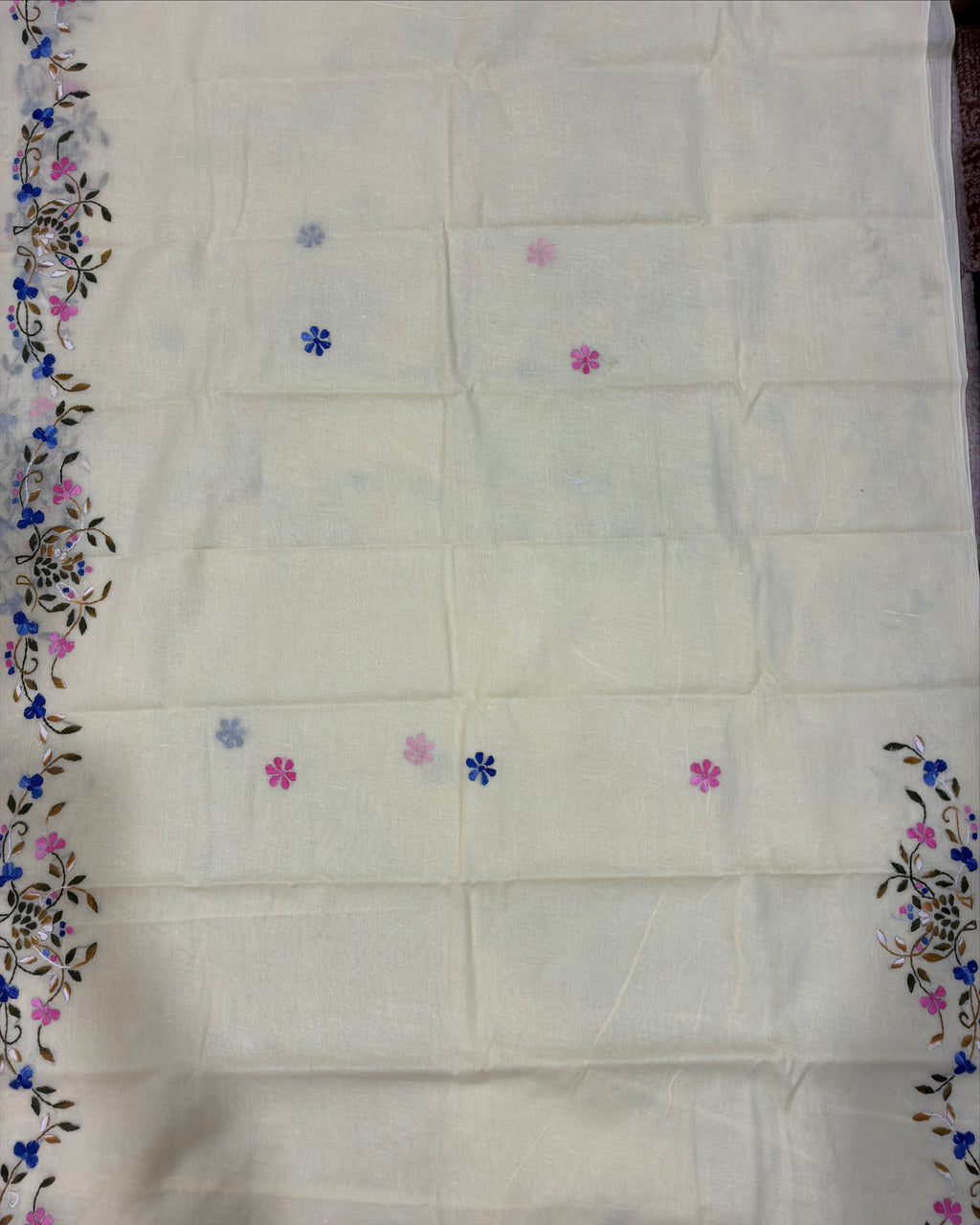 Light Yellow Organdi Stitch Cotton Saree
