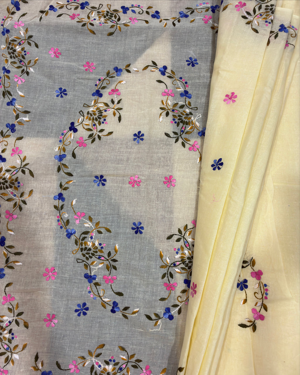 Light Yellow Organdi Stitch Cotton Saree