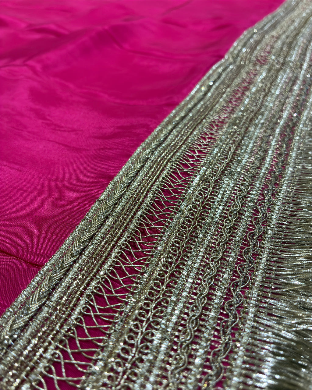 Bright Fuchsia Saree with Broad Golden Lace