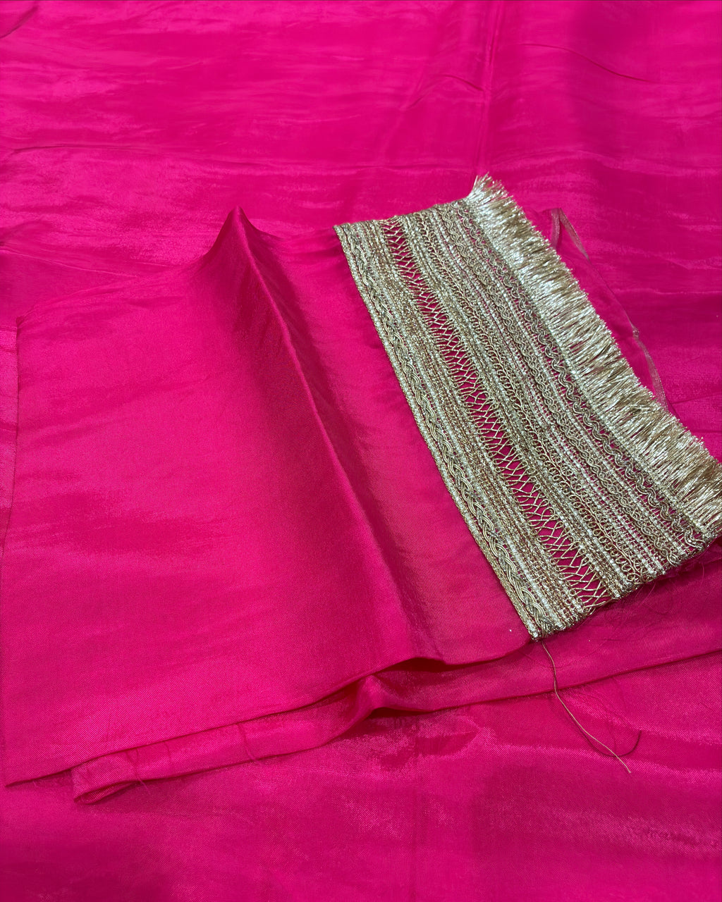 Bright Fuchsia Saree with Broad Golden Lace