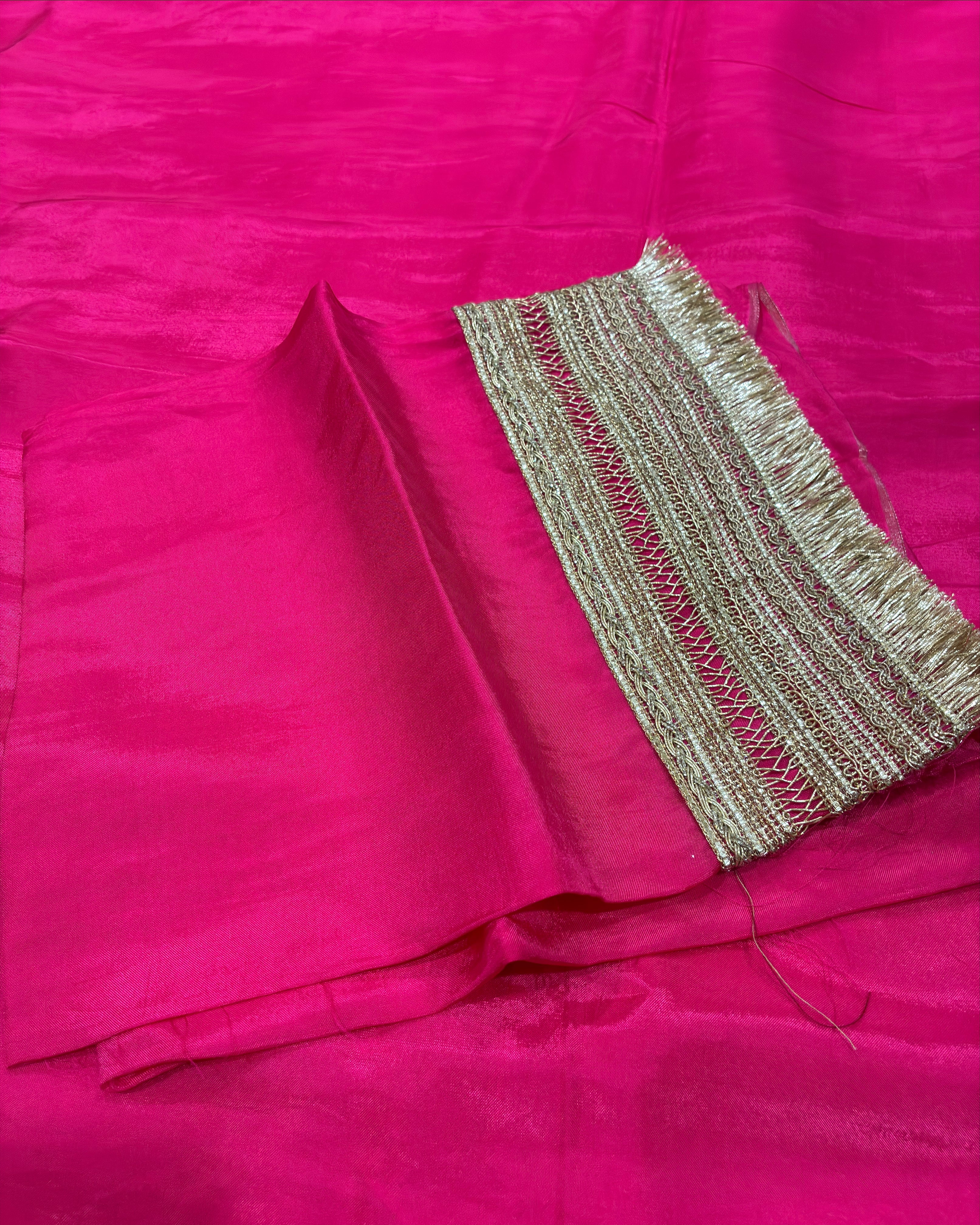Bright Fuchsia Saree with Broad Golden Lace