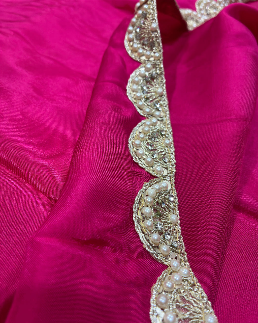 Magenta Saree with Pearl & Stone Lace