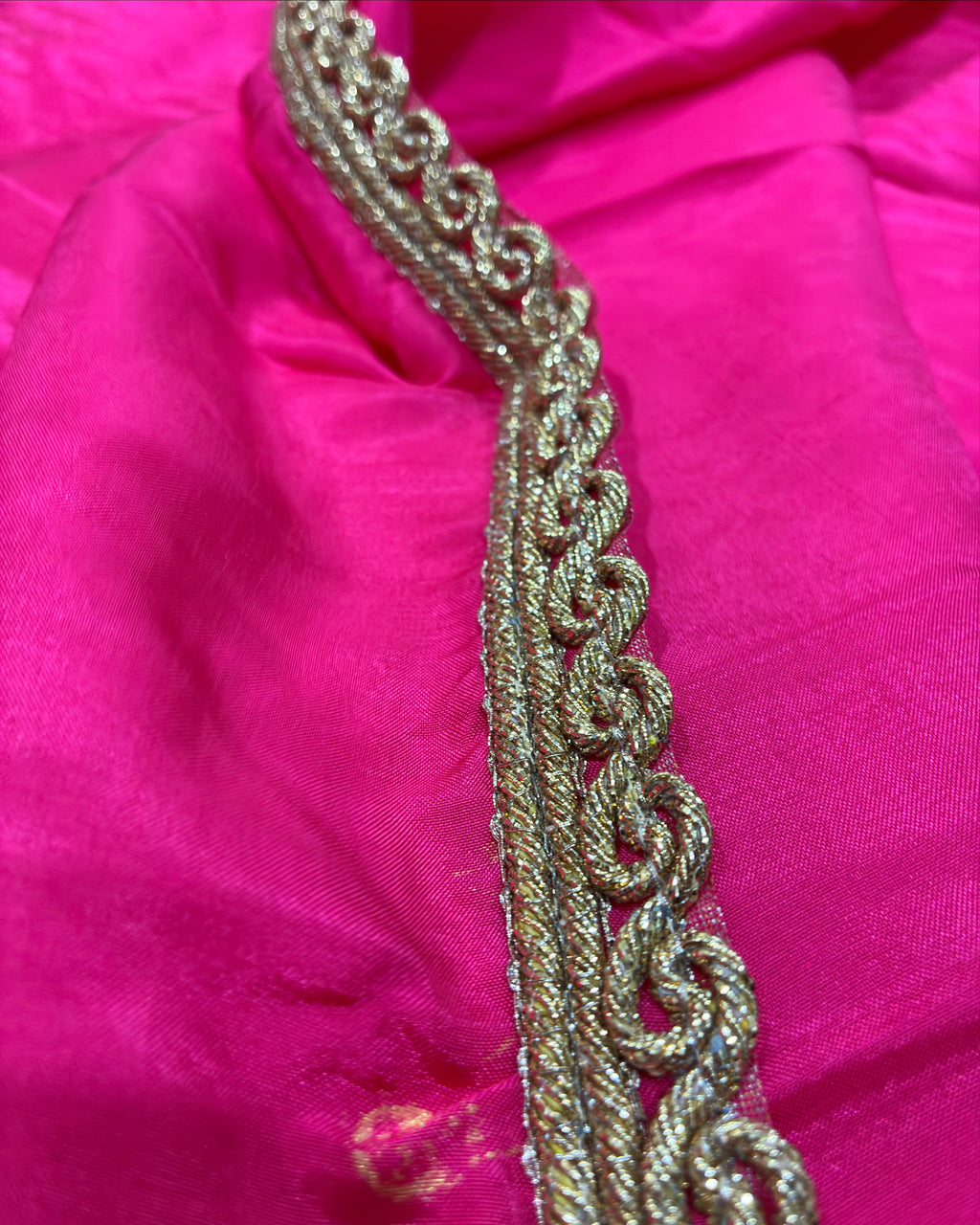 Bright Fuchsia Saree with Golden Lace