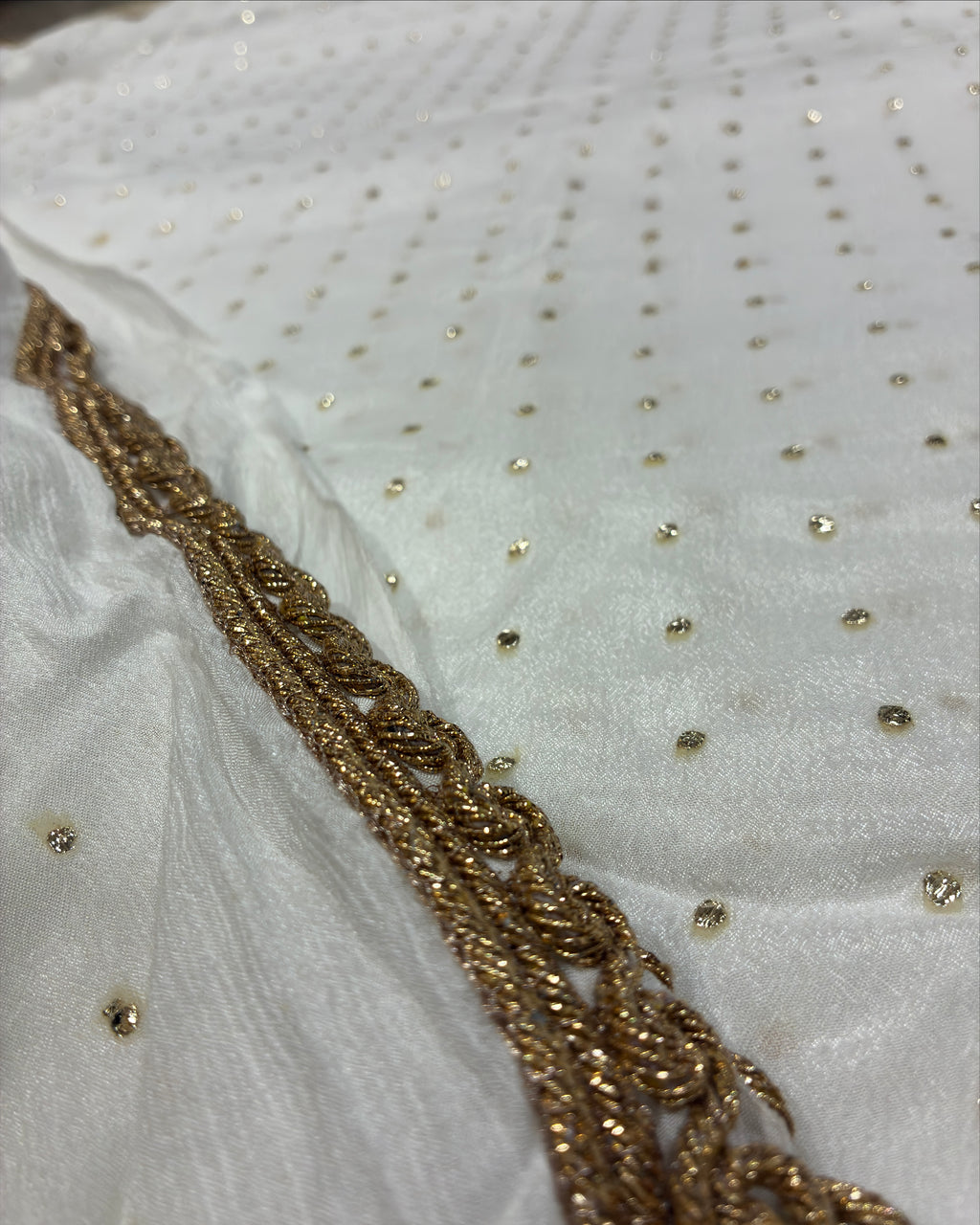 Golden Butti Chiffon Saree with Golden Lace