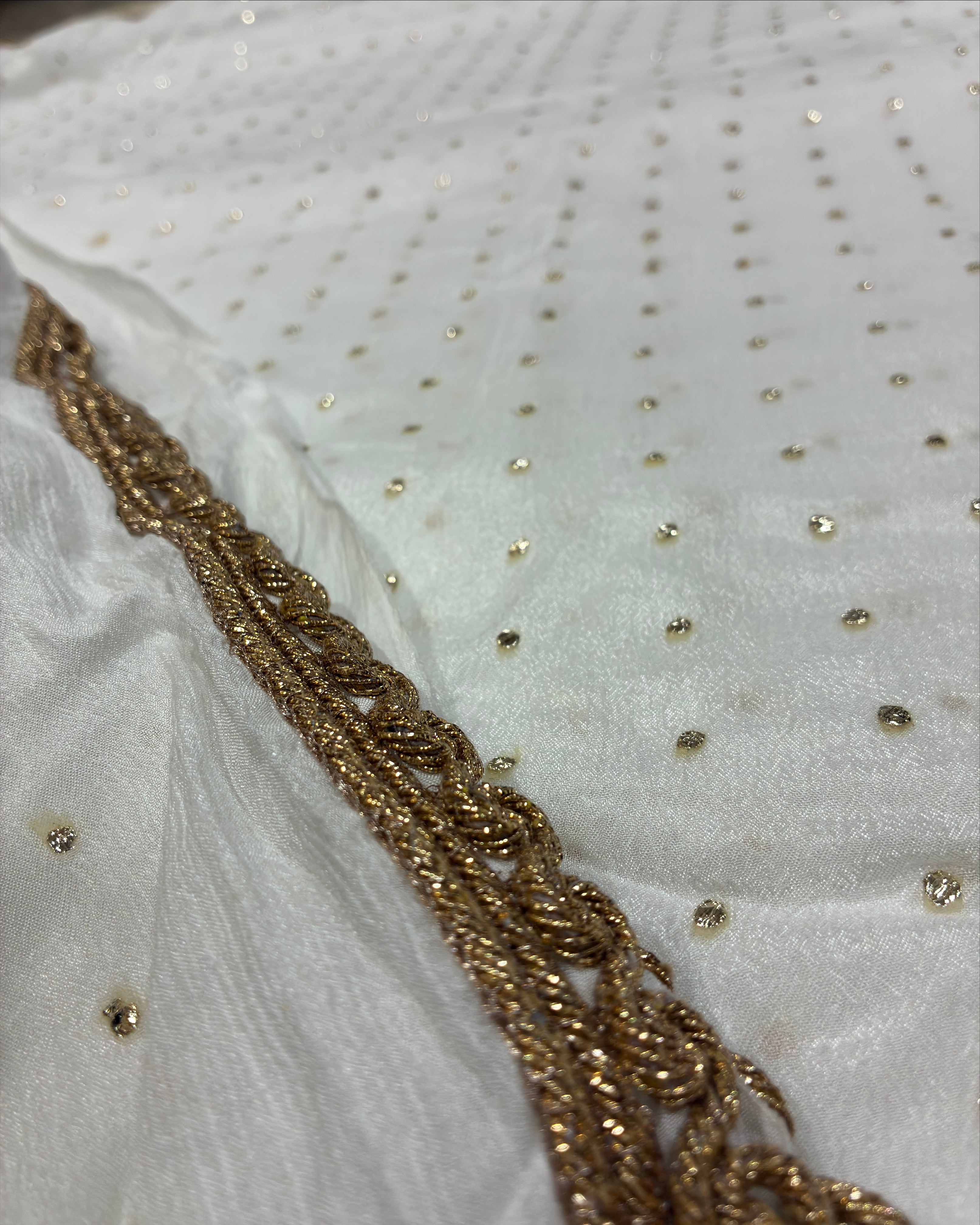 Golden Butti Chiffon Saree with Golden Lace