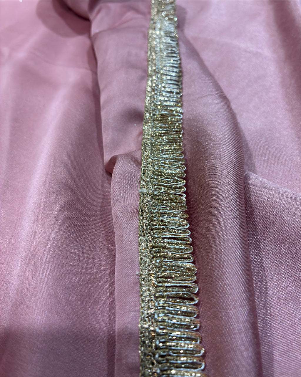 Dusty Rose Satin Saree with Golden Lace