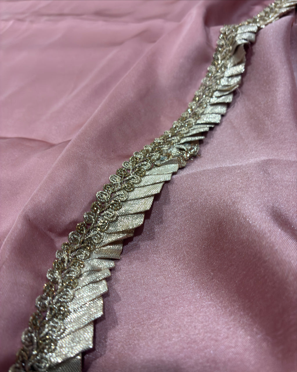 Dusty Rose Satin Saree with Pleated Rose Gold Lace