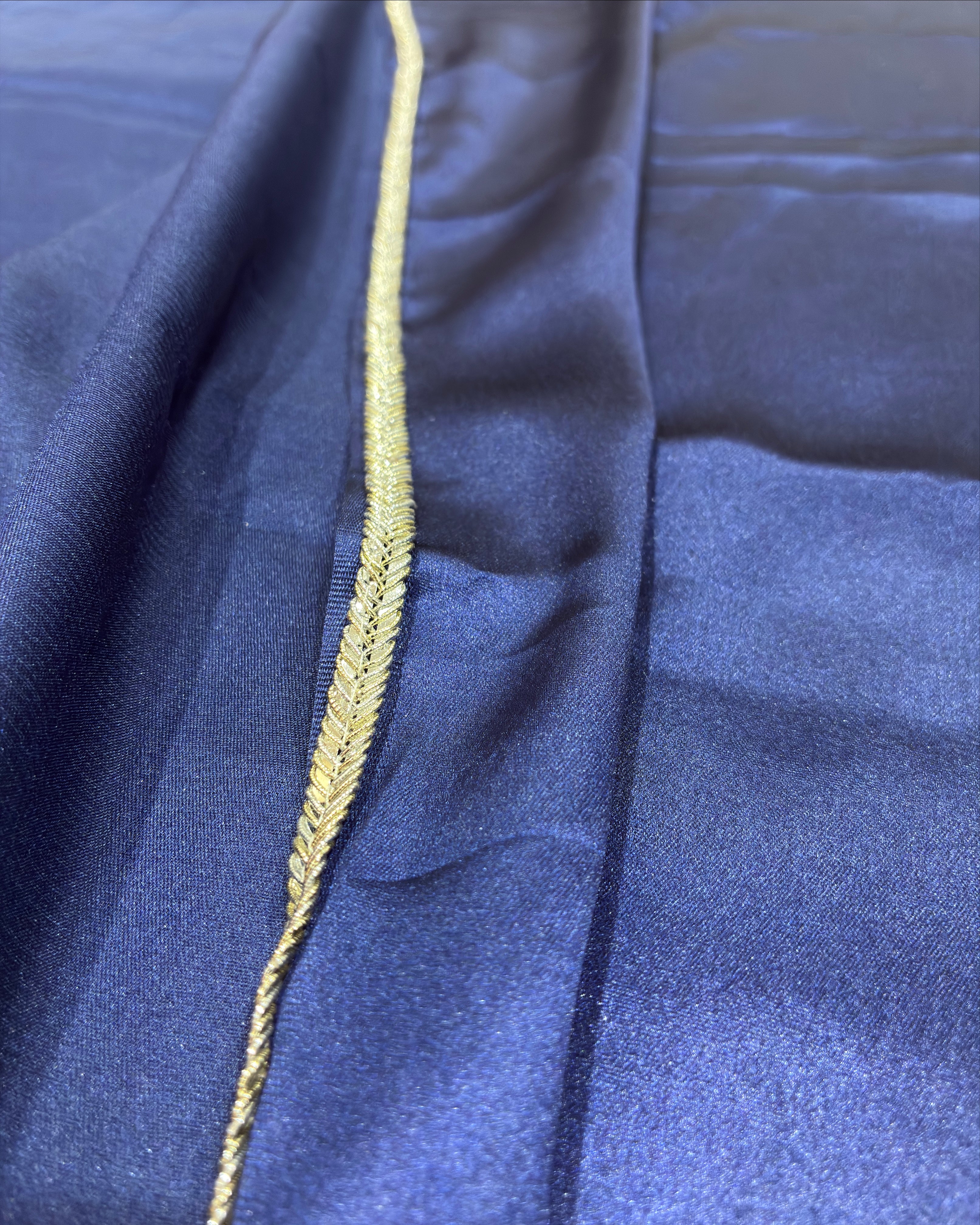 Navy Blue Satin Saree with Silver Lace