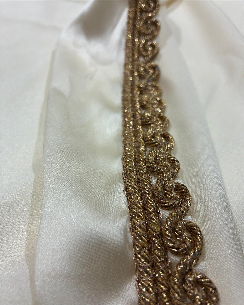 Ivory Satin Saree with Golden Lace