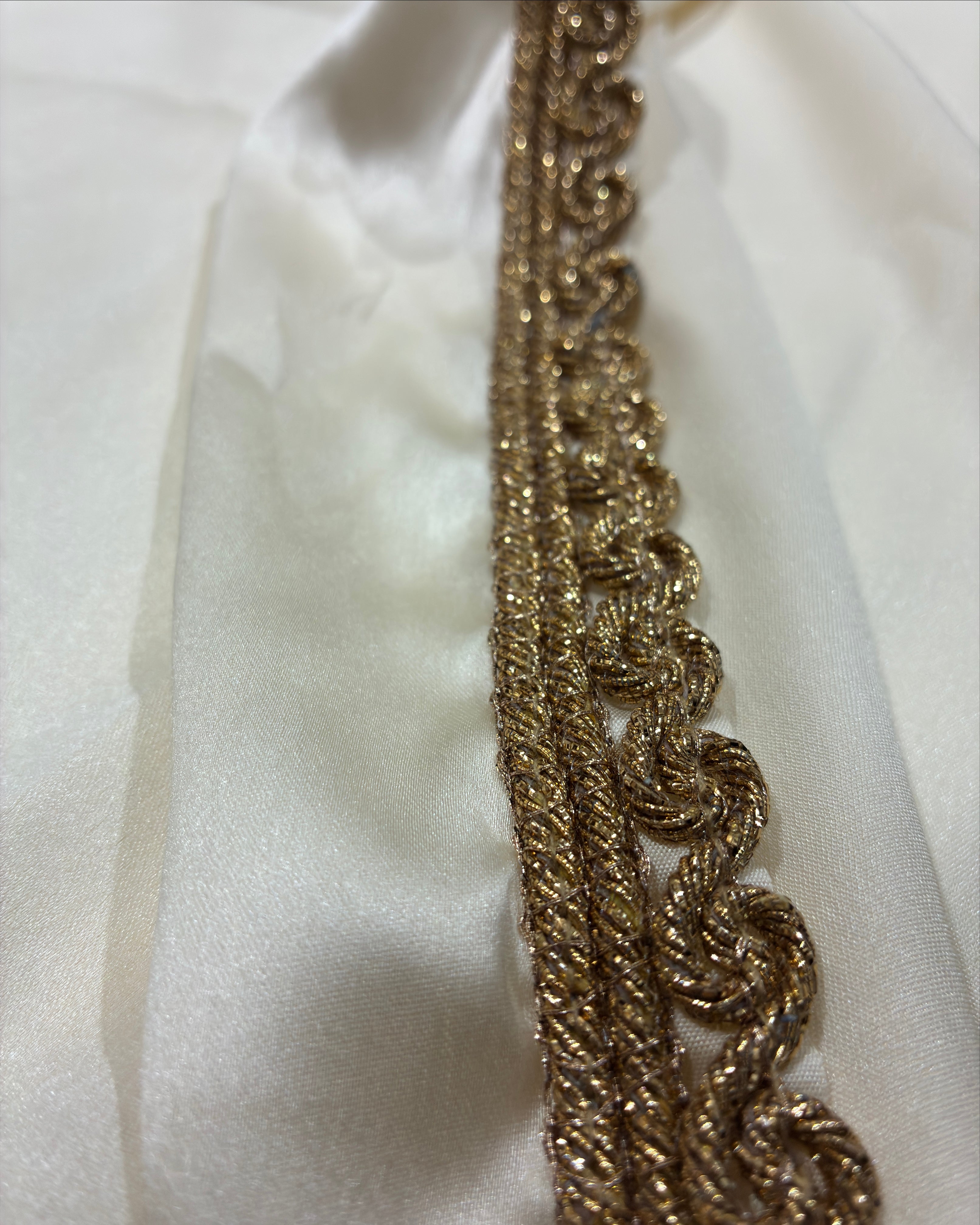 Ivory Satin Saree with Golden Lace