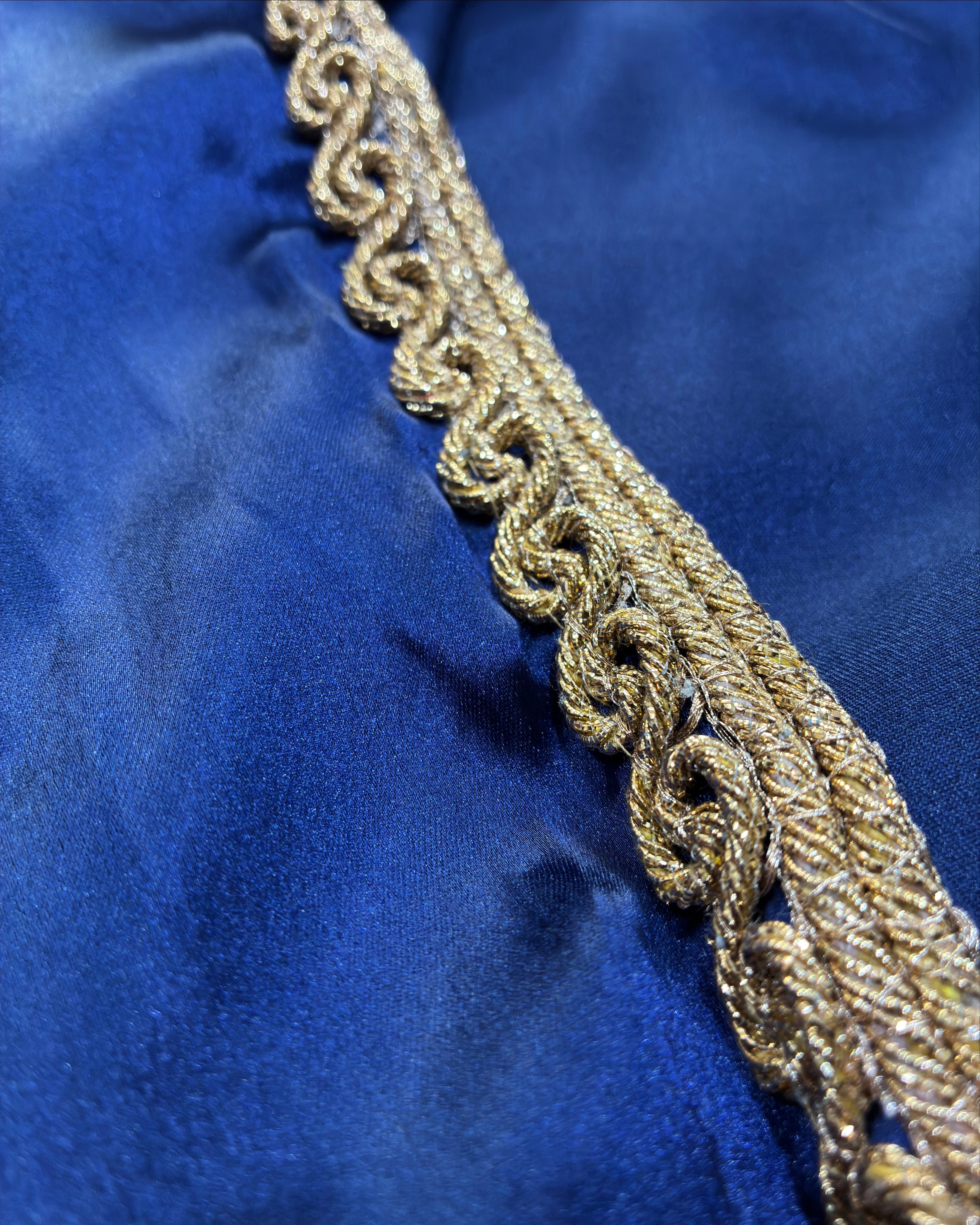Dark Blue Satin Saree with Golden Lace