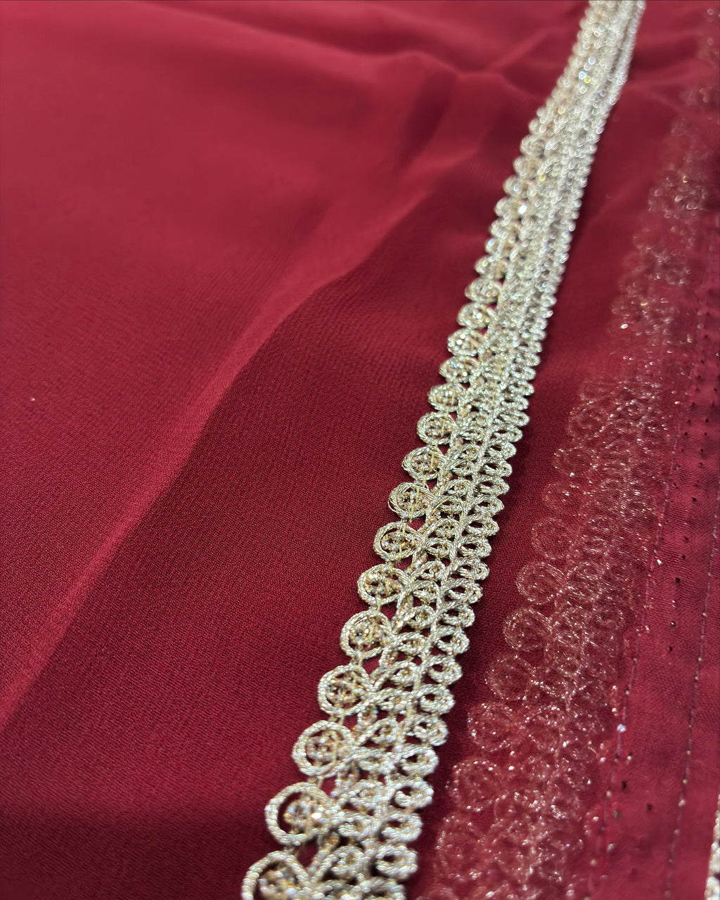 Maroon Georgette Saree with Rose Gold Border