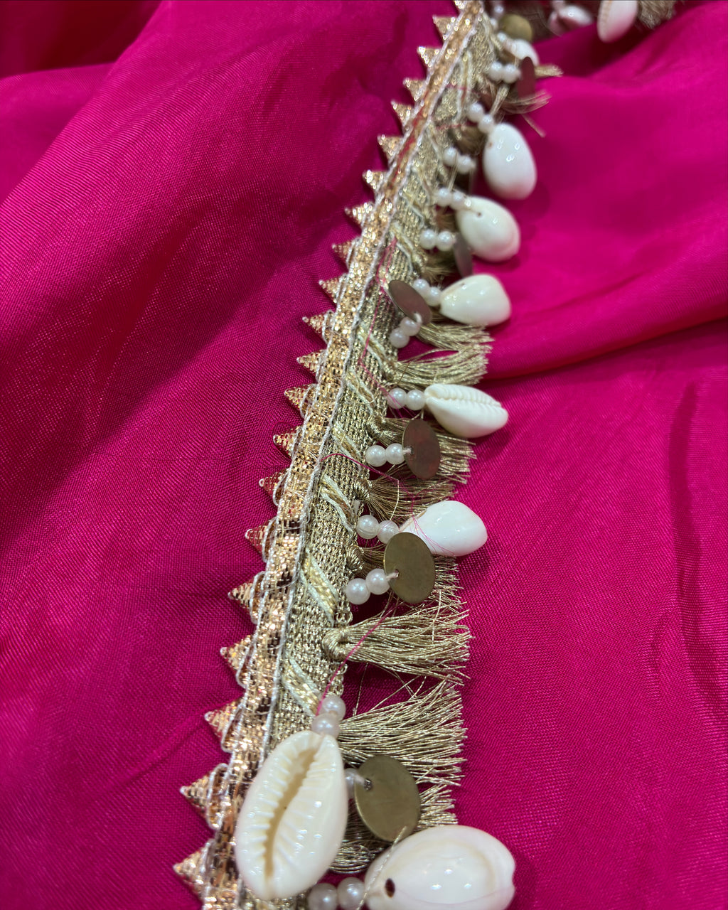 Magenta Saree with Gotta & Cowrie Shell Lace