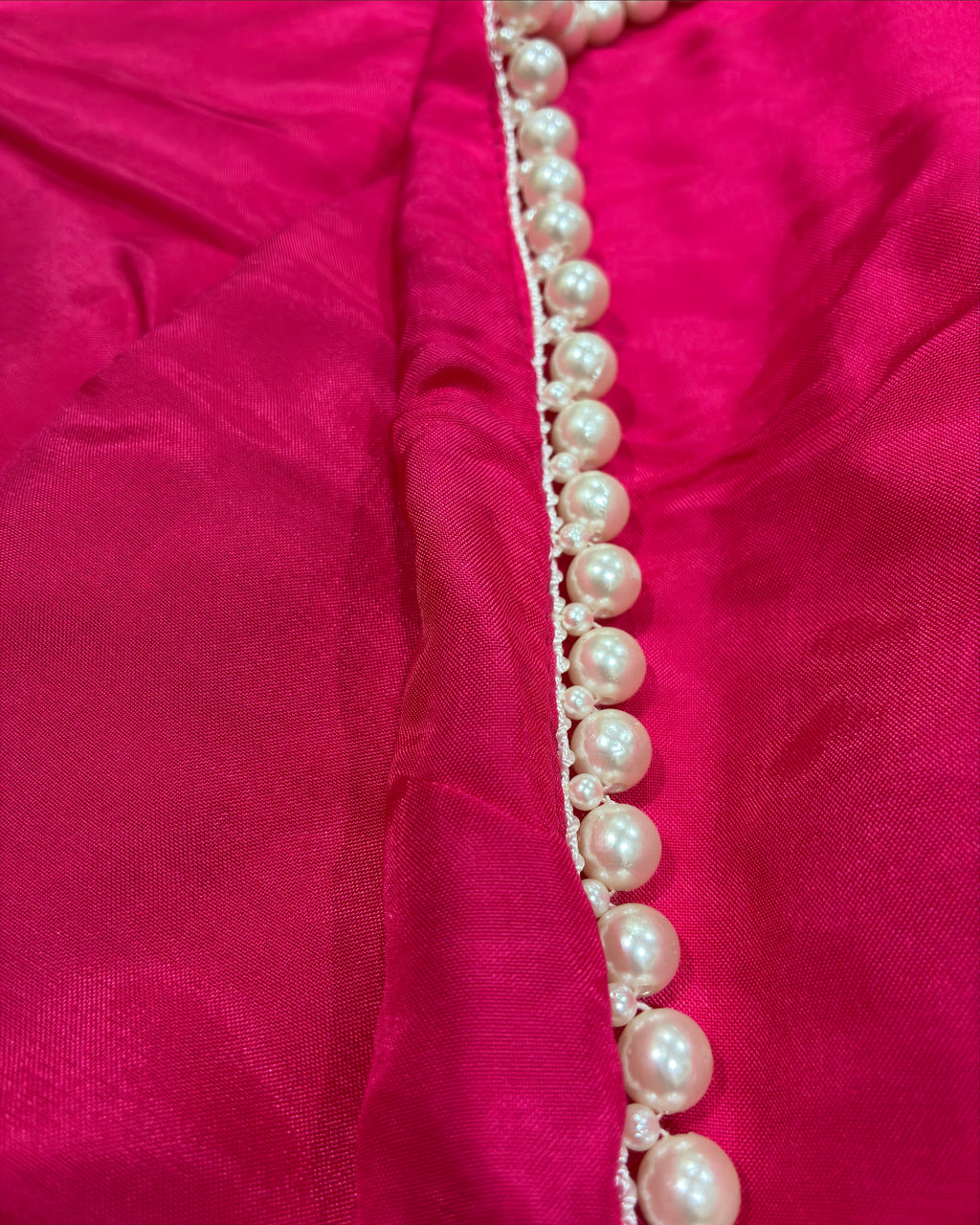 Bright Fuchsia Pearl Lace Saree