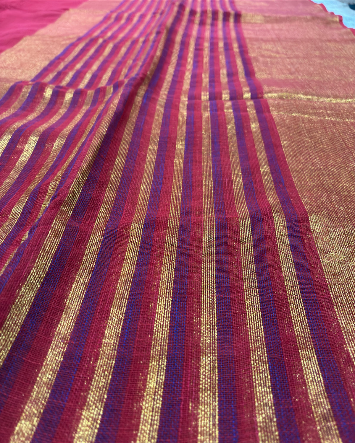 Red Gold Linen Tissue Saree