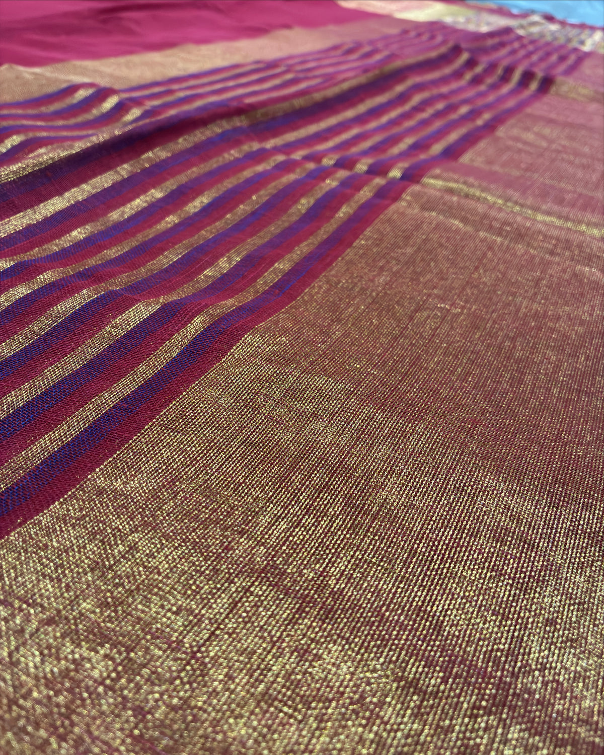 Red Gold Linen Tissue Saree