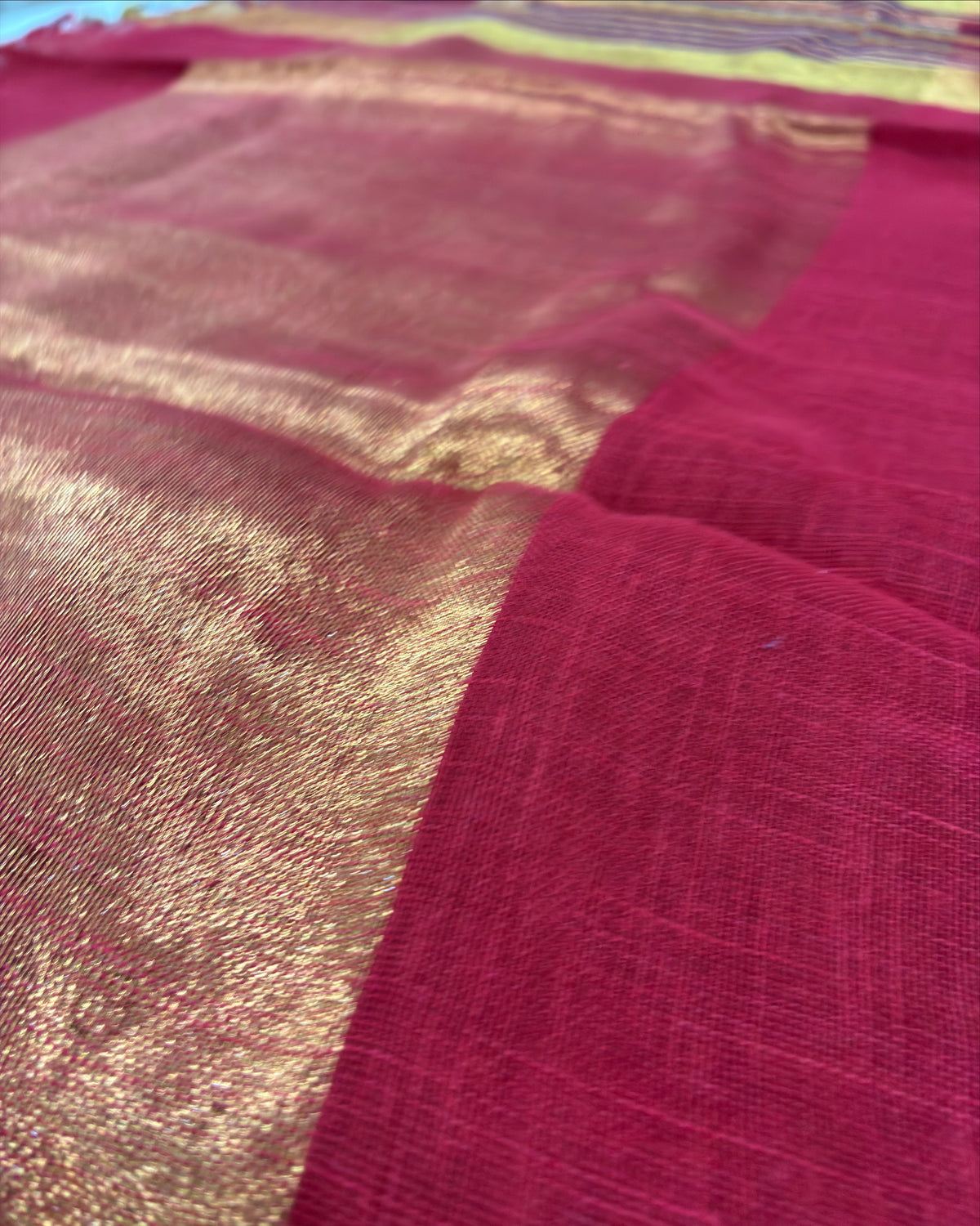 Red Gold Linen Tissue Saree