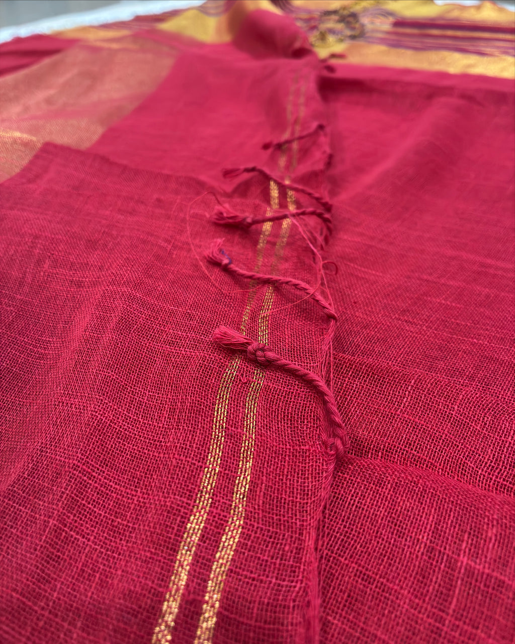 Red Gold Linen Tissue Saree