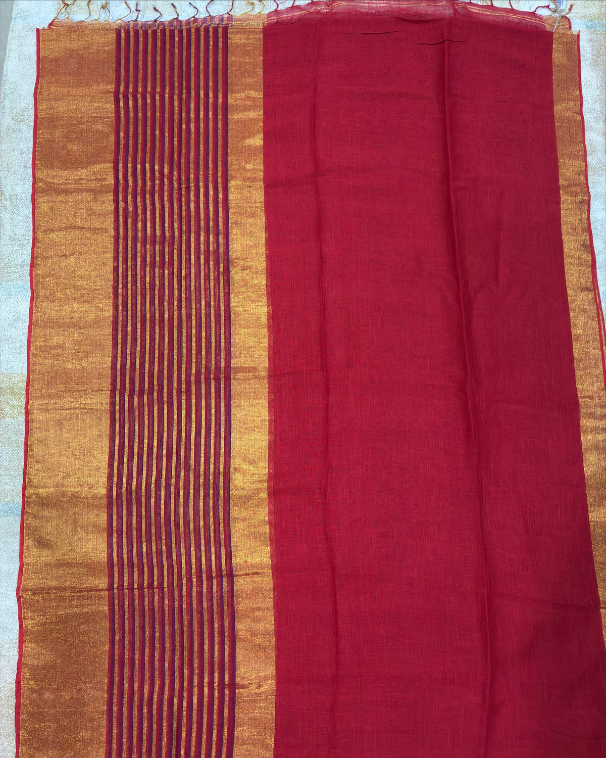 Red Gold Linen Tissue Saree