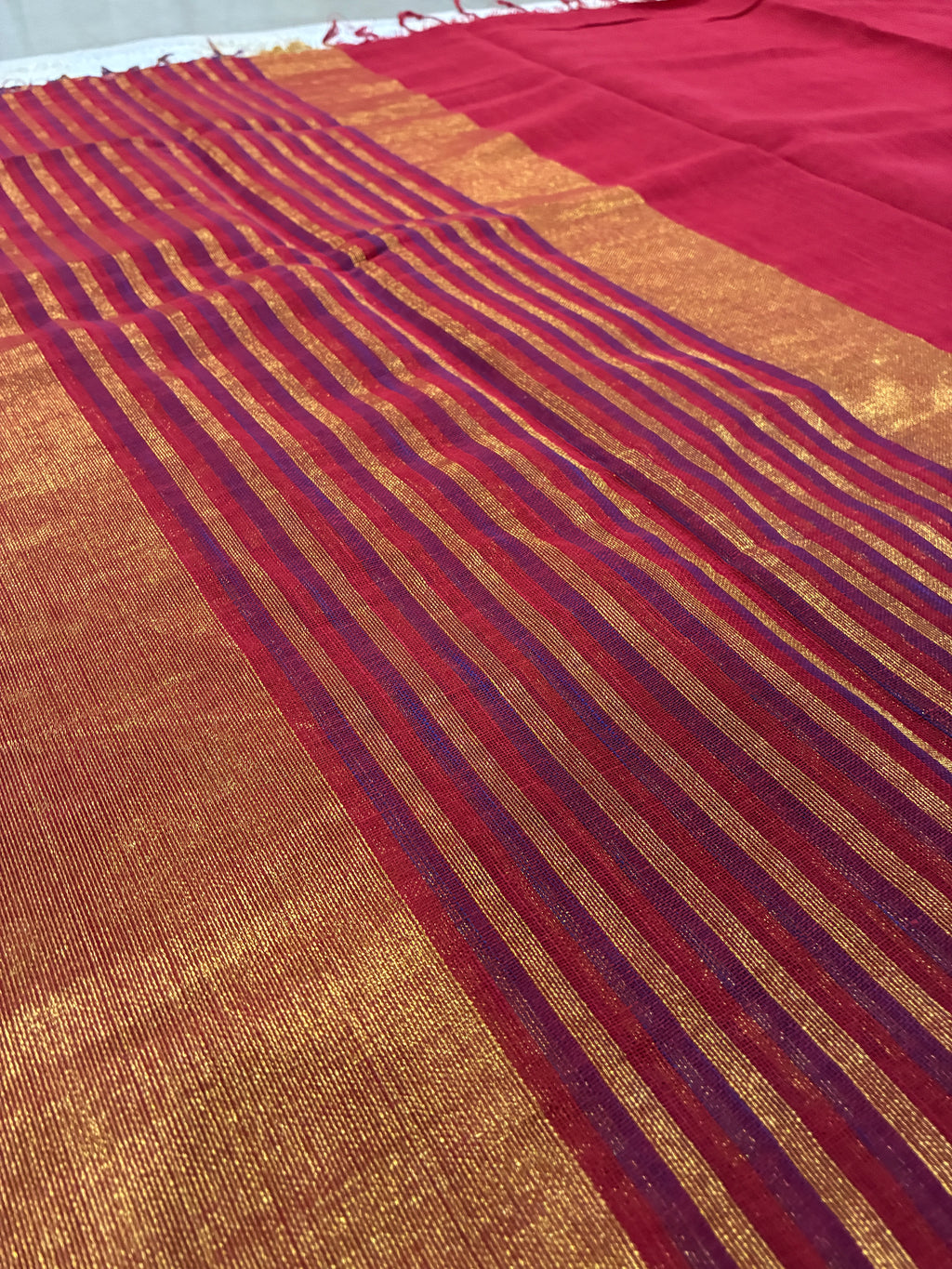 Red Gold Linen Tissue Saree