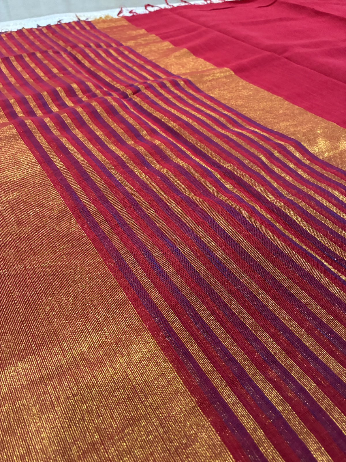 Red Gold Linen Tissue Saree