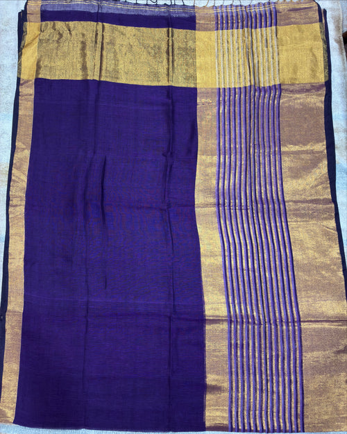 Purple Gold Linen Tissue Saree