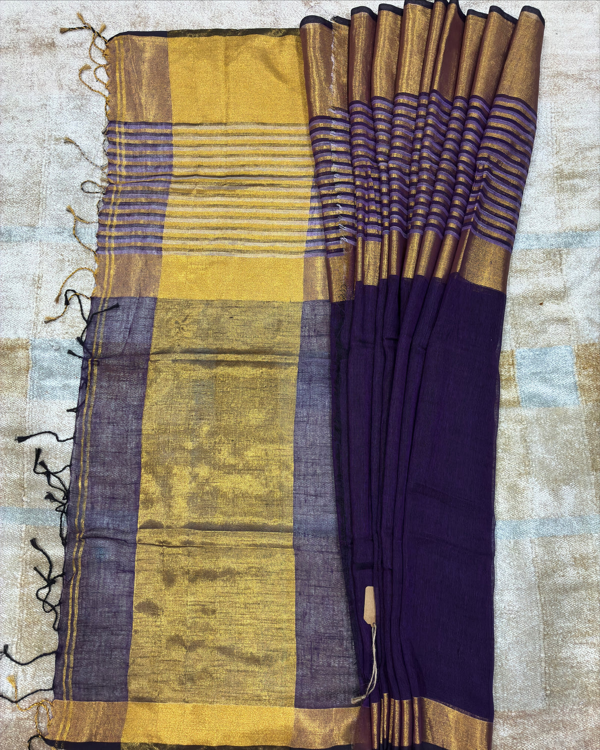 Purple Gold Linen Tissue Saree
