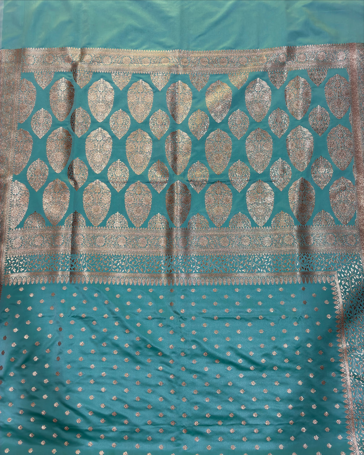 Aqua Green Banarasi Zari Work Saree