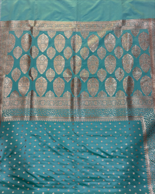 Aqua Green Banarasi Zari Work Saree