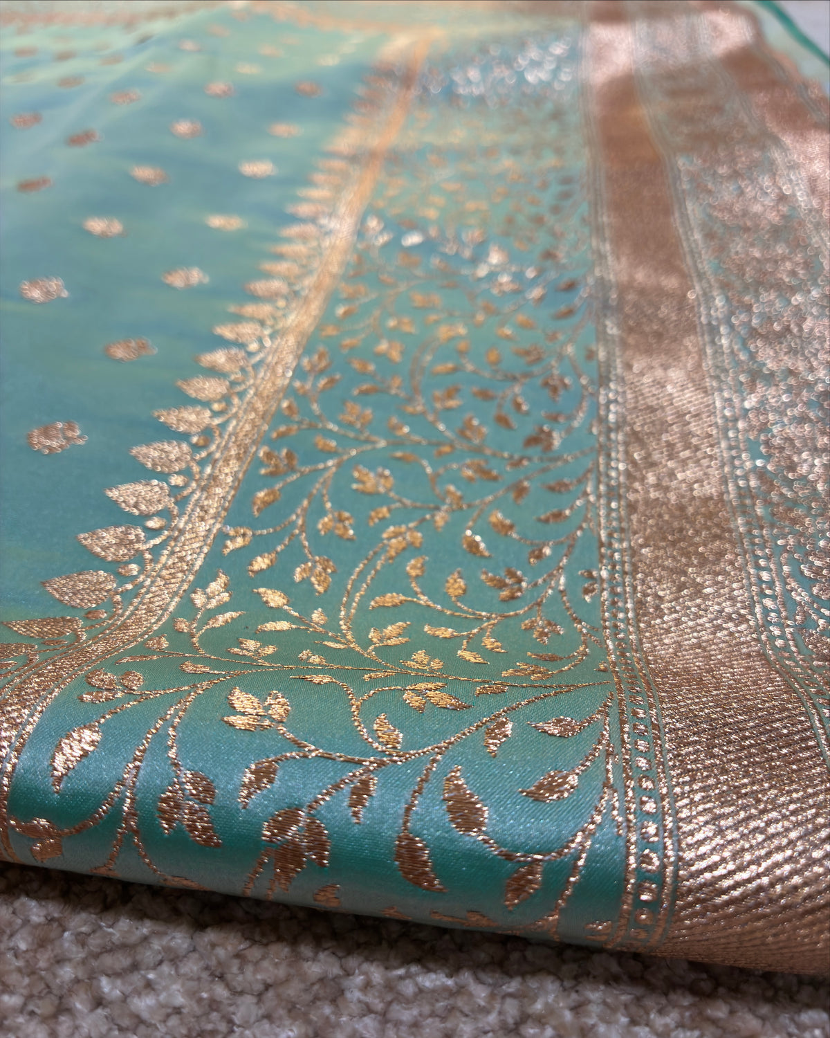 Aqua Green Banarasi Zari Work Saree