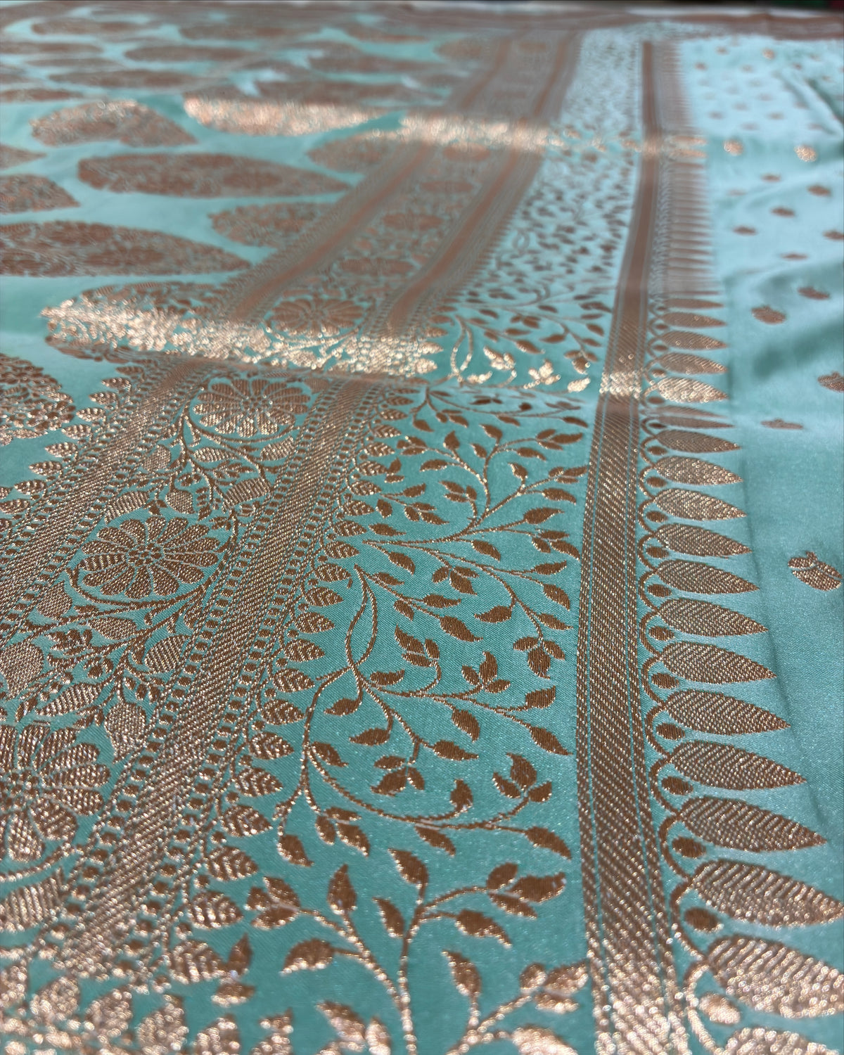 Aqua Green Banarasi Zari Work Saree
