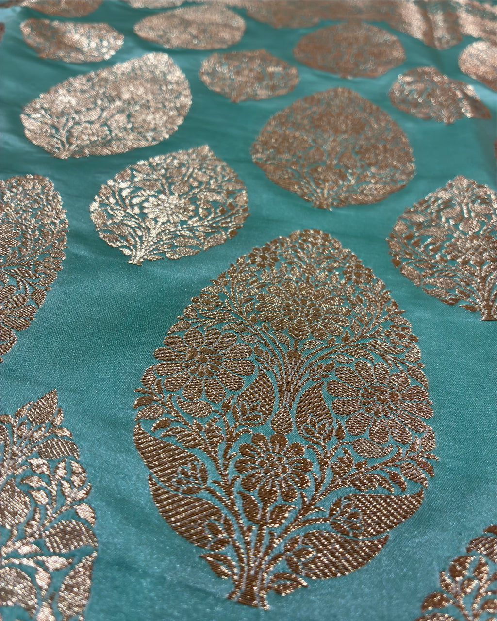 Aqua Green Banarasi Zari Work Saree