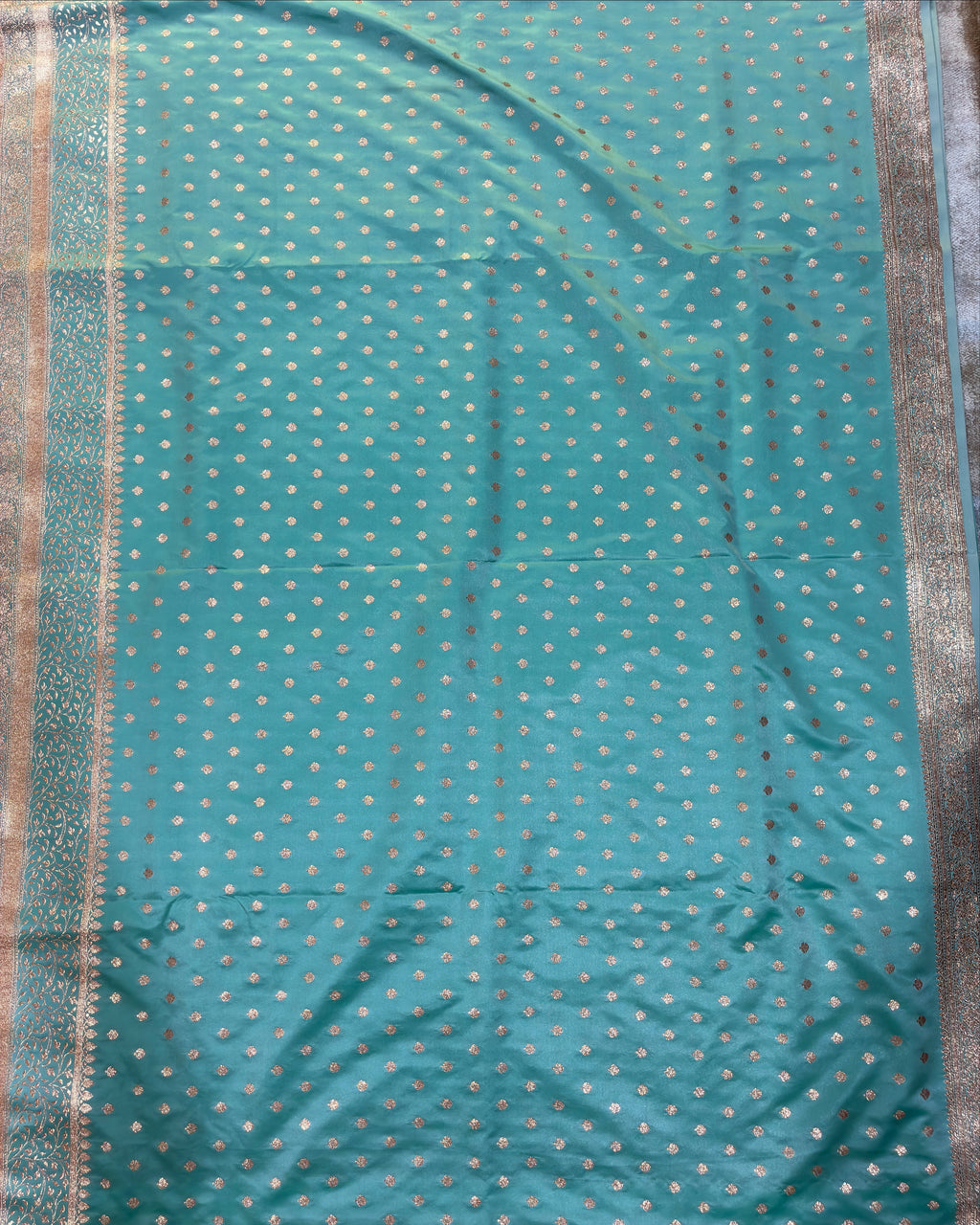 Aqua Green Banarasi Zari Work Saree