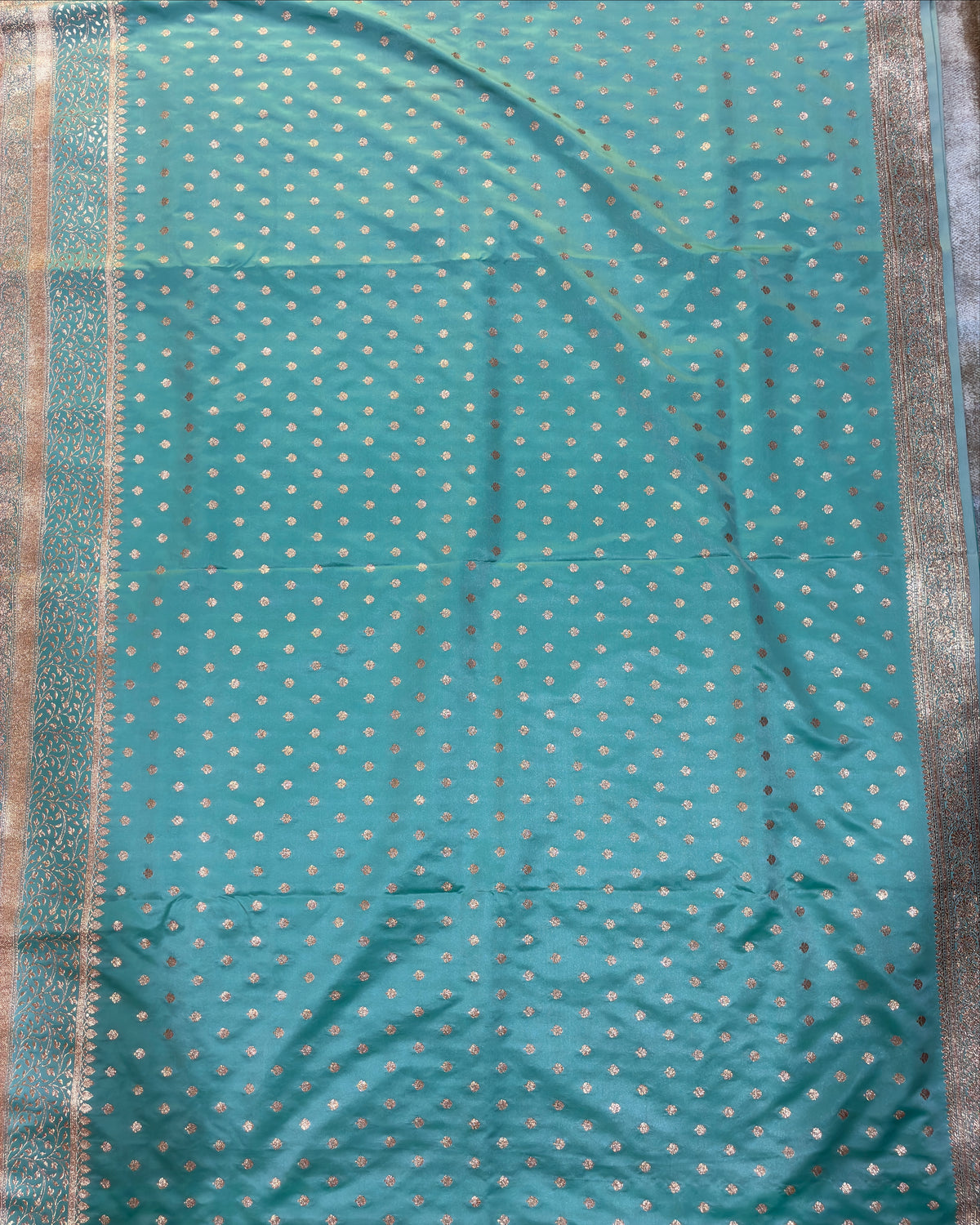 Aqua Green Banarasi Zari Work Saree