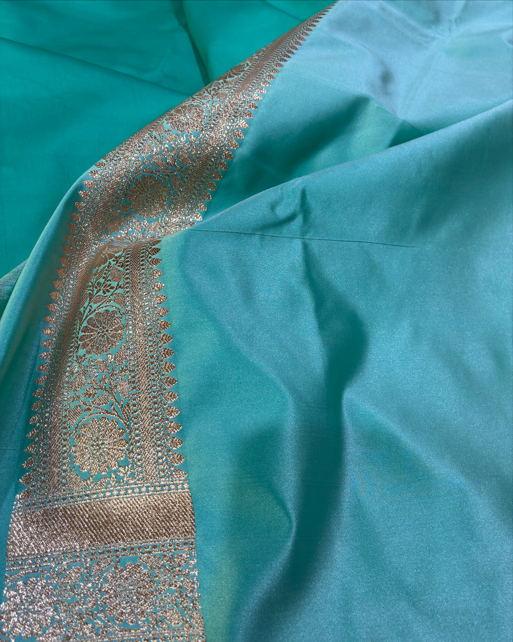 Aqua Green Banarasi Zari Work Saree