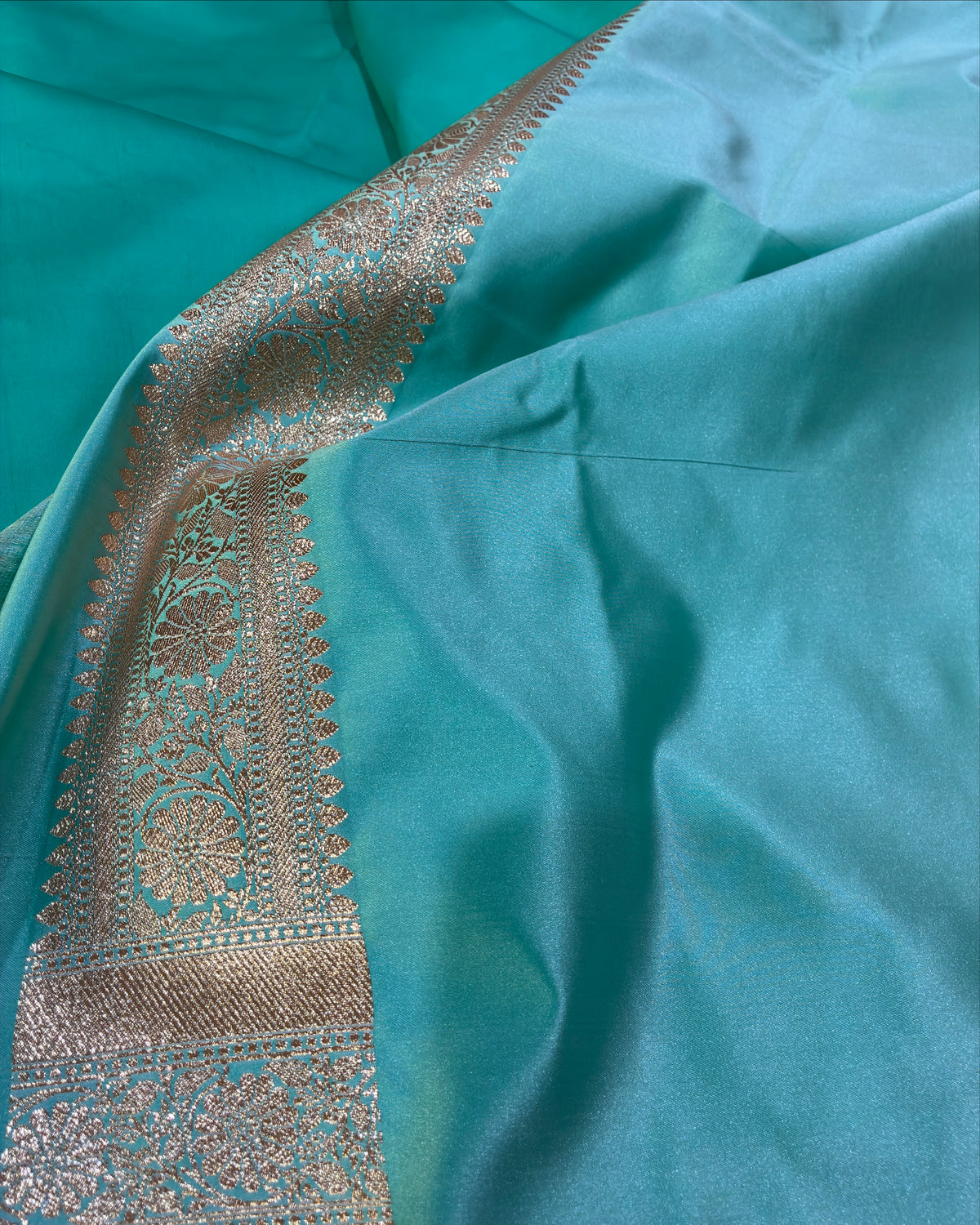 Aqua Green Banarasi Zari Work Saree