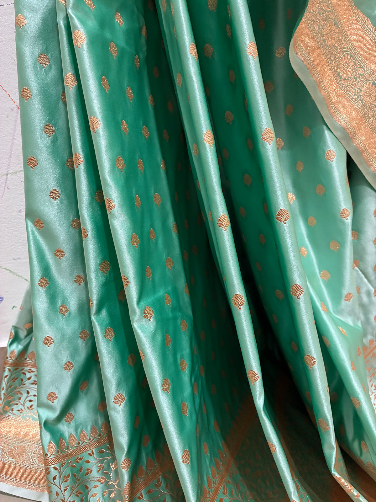 Aqua Green Banarasi Zari Work Saree