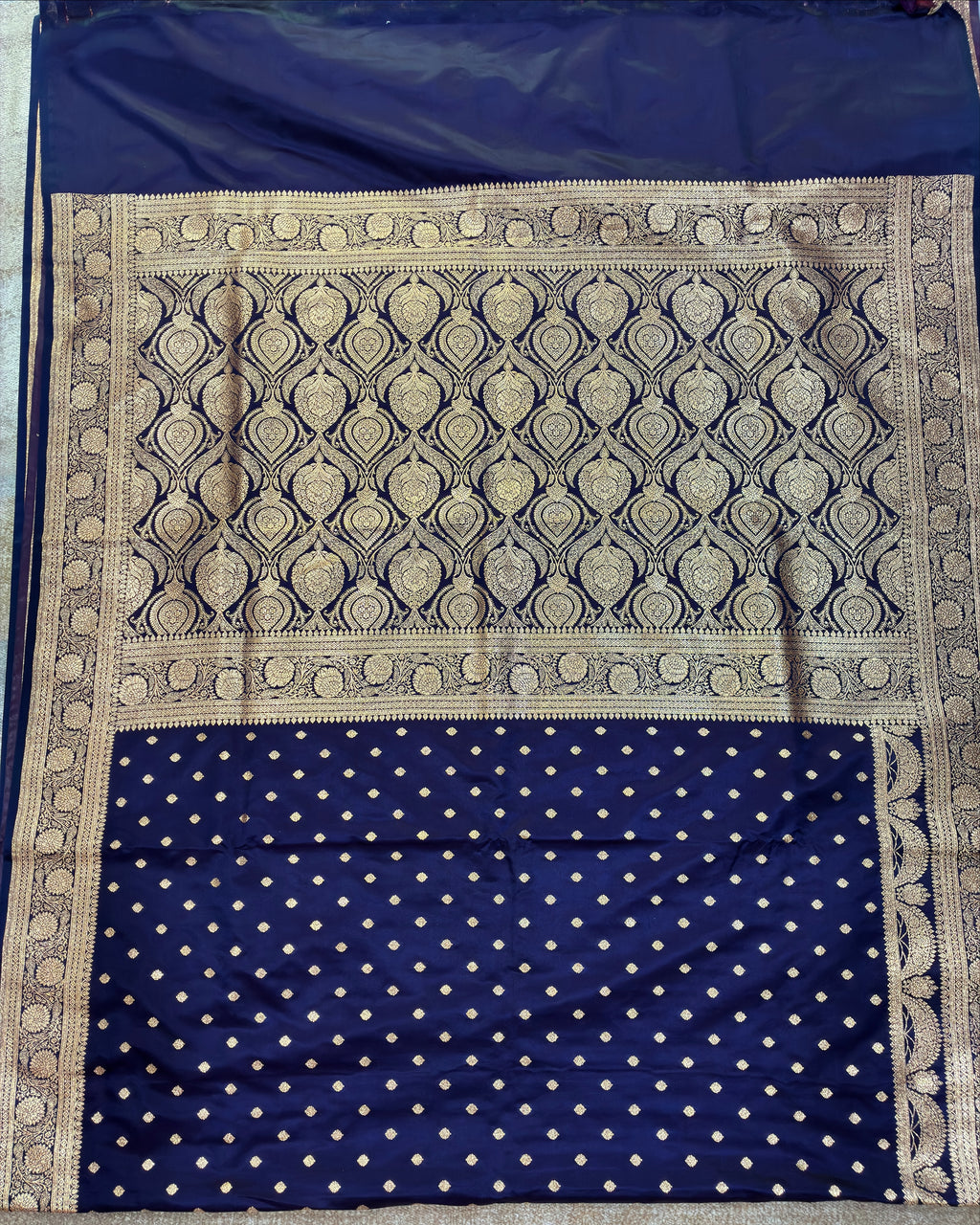 Dark Blue Banarasi Zari Work Saree