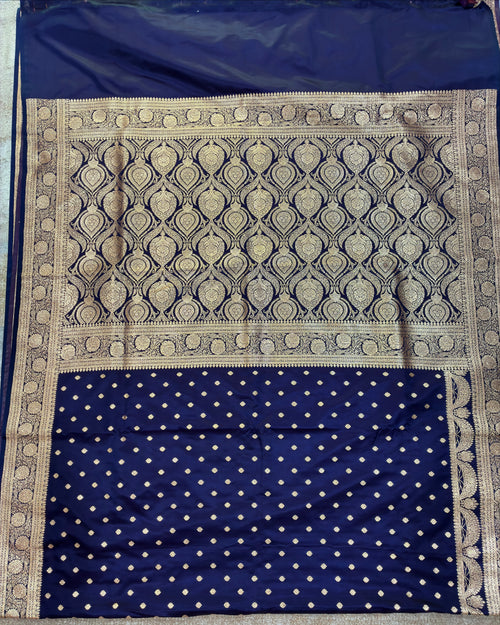 Dark Blue Banarasi Zari Work Saree