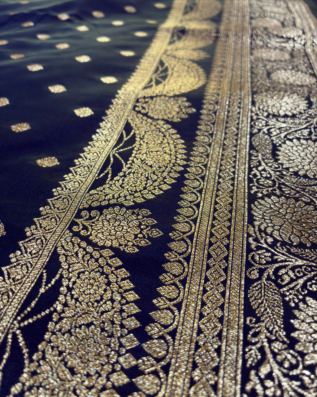 Dark Blue Banarasi Zari Work Saree