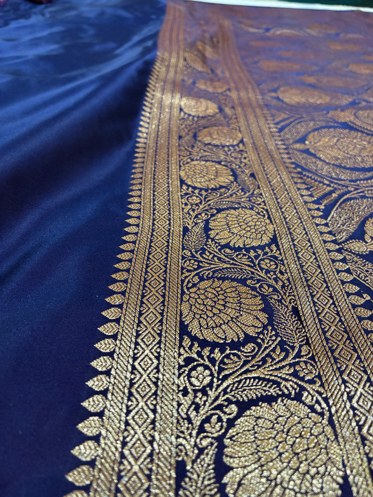 Dark Blue Banarasi Zari Work Saree