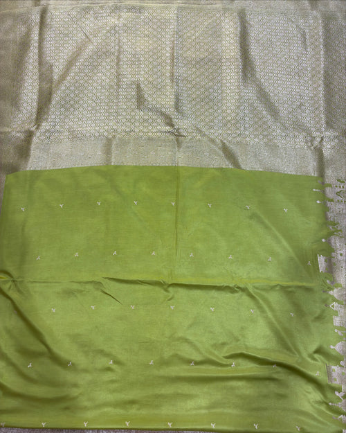 Lemon Green Banarasi Zari Work Saree
