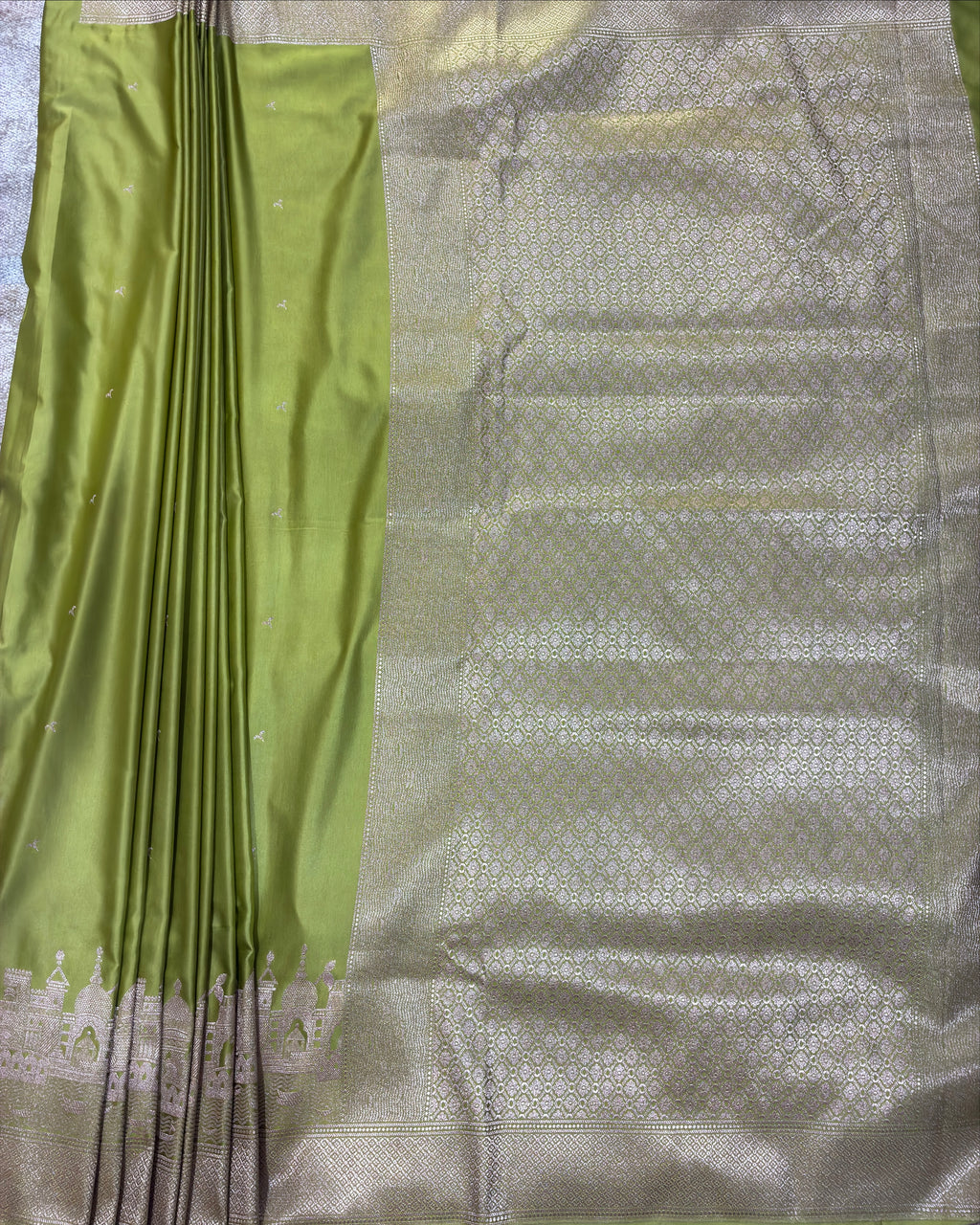 Lemon Green Banarasi Zari Work Saree