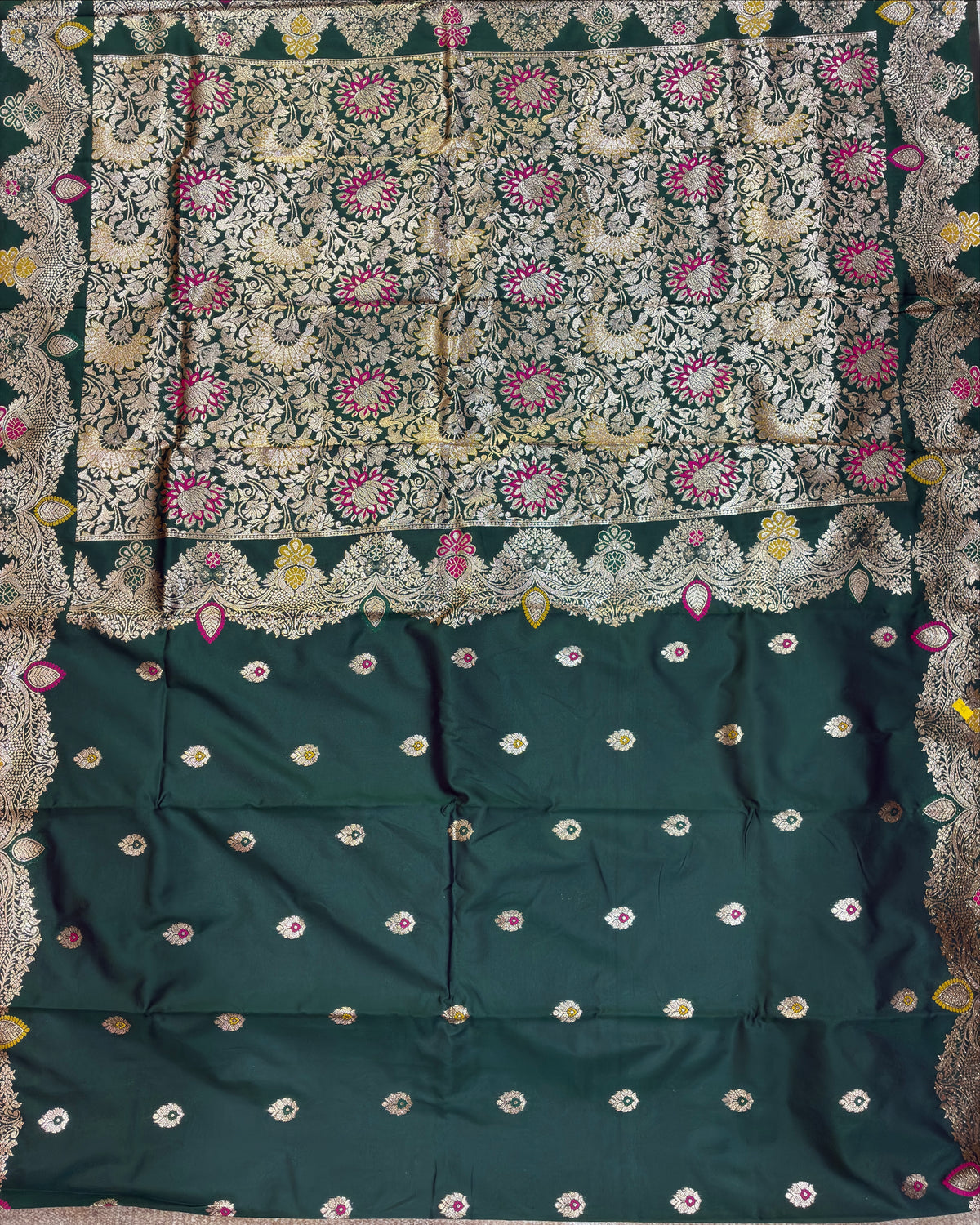 Dark Green Zari Silk Saree